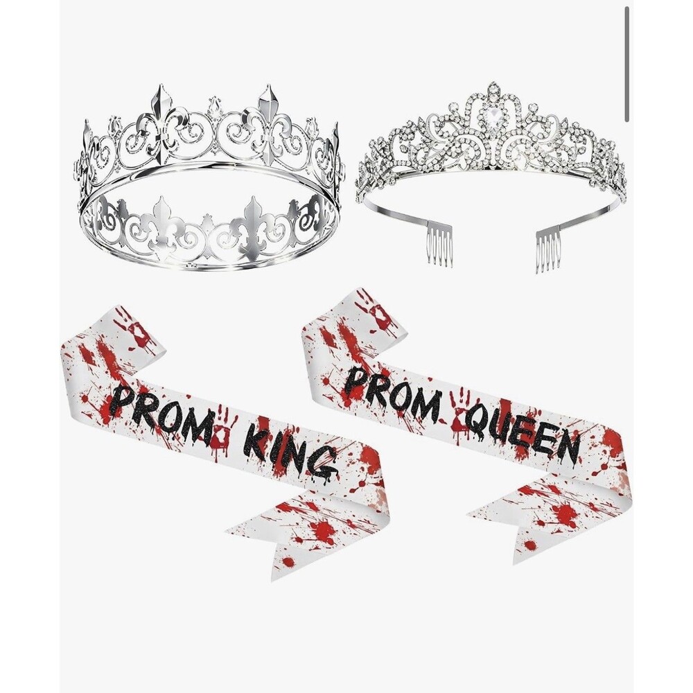 2 Pcs Prom King and Queen Crown Set & sash Crowns for Men Women W/accessories